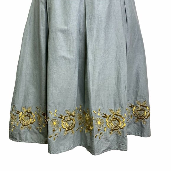 Halogen Blue Gold Floral Embroidery Pleated SKirt - Picture 3 of 10